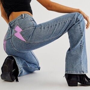 Like New Free People Thunderbird Flare High waist denim Jeans Pink 31